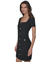 Karl Lagerfeld Paris Women's Flower-Button Square-Neck Sheath Dress