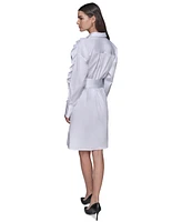 Karl Lagerfeld Paris Women's Ruffled Tie-Waist Cotton Shirtdress