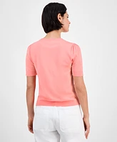 Nautica Jeans Women's Pointelle Short-Sleeve Sweater
