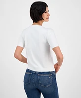 Nautica Jeans Women's Pointelle Short-Sleeve Sweater