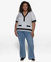 Karl Lagerfeld Paris Plus Short-Sleeve Polo Sweater