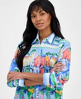 Nautica Jeans Women's Watercolor-Print Cotton Shirt