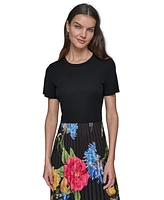 Karl Lagerfeld Paris Women's Mixed-Media Short-Sleeve Midi Dress