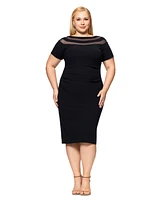 Xscape Plus Illusion Stripe Short-Sleeve Sheath Dress