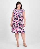 Jones New York Plus Floral-Print Linen-Blend Swing Dress