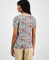 Nautica Jeans Women's Floral-Print V-Neck Top