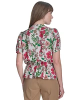 Tommy Hilfiger Women's Printed Button-Front Tie-Waist Blouse