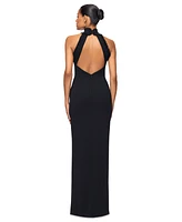 Xscape Women's High-Neck Open-Back Gown