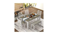 Rustic Style 6-Piece Dining Room Table Set with 4 Upholstered Chairs & a Bench
