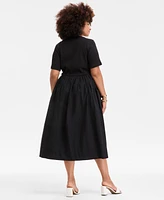 On 34th Trendy Plus Scoop-Neck Mixed-Media Midi Dress, Exclusively at Macy's