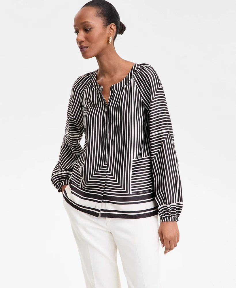 I.n.c. International Concepts Women's Geo-Print Split-Neck Blouse, Exclusively at Macy's