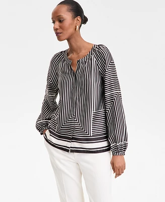 I.n.c. International Concepts Women's Geo-Print Split-Neck Blouse, Exclusively at Macy's