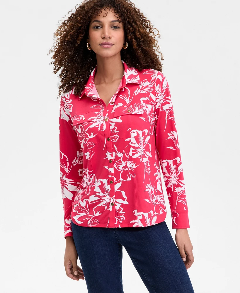 I.n.c. International Concepts Women's Printed Knit Utility Shirt
