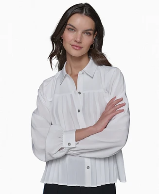 Karl Lagerfeld Paris Women's Pleated Button-Front Top