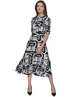 Karl Lagerfeld Paris Women's Printed Keyhole Midi Dress