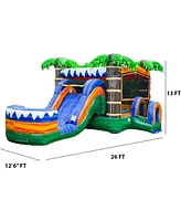 Xjump Tropical Commercial Grade Bounce House Water Slide with Splash Pool for Kids and Adults (with Blower), 15oz Pvc Vinyl, Basketball Hoop, Wet Dry