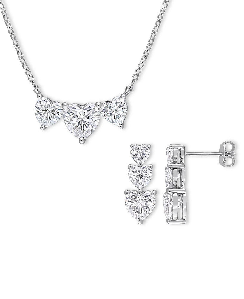 2-Pc. Set Moissanite Triple Heart Pendant Necklace & Matching Stud Earrings (5-1/2 ct. t.w.) in Sterling Silver
