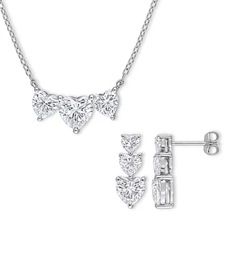 2-Pc. Set Moissanite Triple Heart Pendant Necklace & Matching Stud Earrings (5-1/2 ct. t.w.) in Sterling Silver