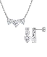 2-Pc. Set Moissanite Triple Heart Pendant Necklace & Matching Stud Earrings (5-1/2 ct. t.w.) in Sterling Silver