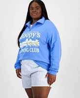 Love Tribe Trendy Plus Size Snoopy Running Club Half Zip Sweatshirt Striped Boxer Shorts