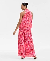 I.N.C. International Concepts Womens Printed Pleated Chiffon Halter Top High Rise Printed Chiffon Wide Leg Pants Exclusively At Macys