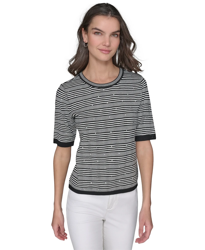 Karl Lagerfeld Paris Women's Embellished Stripe Short-Sleeve Sweater