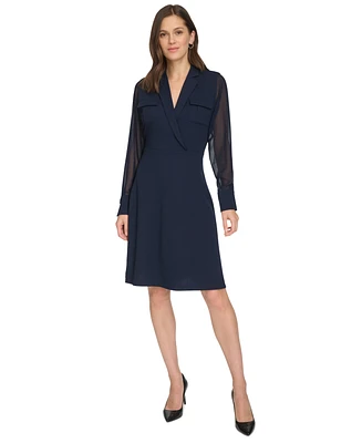 Calvin Klein Women's Chiffon-Sleeve Faux-Wrap Dress