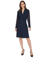 Calvin Klein Women's Chiffon-Sleeve Faux-Wrap Dress