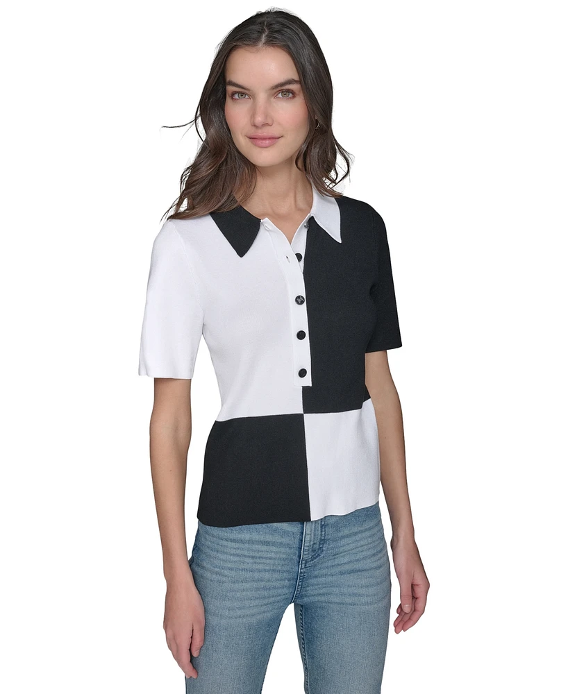 Karl Lagerfeld Paris Women's Colorblocked Polo Sweater