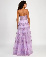 B Darlin Juniors' Floral Sequin Embellished Ruffled Strapless Gown, Created for Macy's