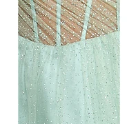 B Darlin Juniors' Glitter Mesh Corset Ball Gown, Created for Macy's