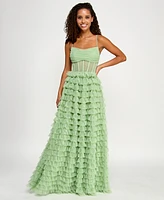 Say Yes Juniors' Ruffled Embellished Corset Gown, Created for Macy's