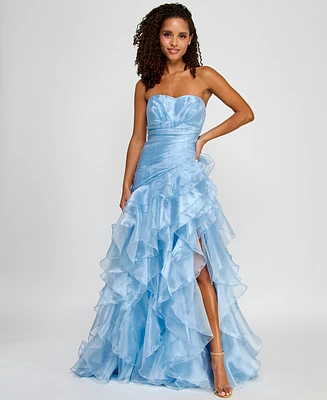 Say Yes Juniors' Ruffled Strapless Ball Gown, Created for Macy's