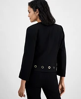 Kasper Women's Crepe Grommet-Trim 3/4-Sleeve Jacket