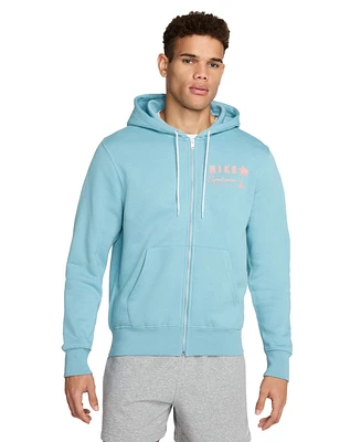 Nike Club Men's Double Layer Zip-Front Fleece Logo Hoodie