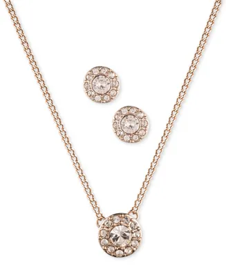 Givenchy Stone & Crystal Halo Pendant Necklace Stud Earrings Set