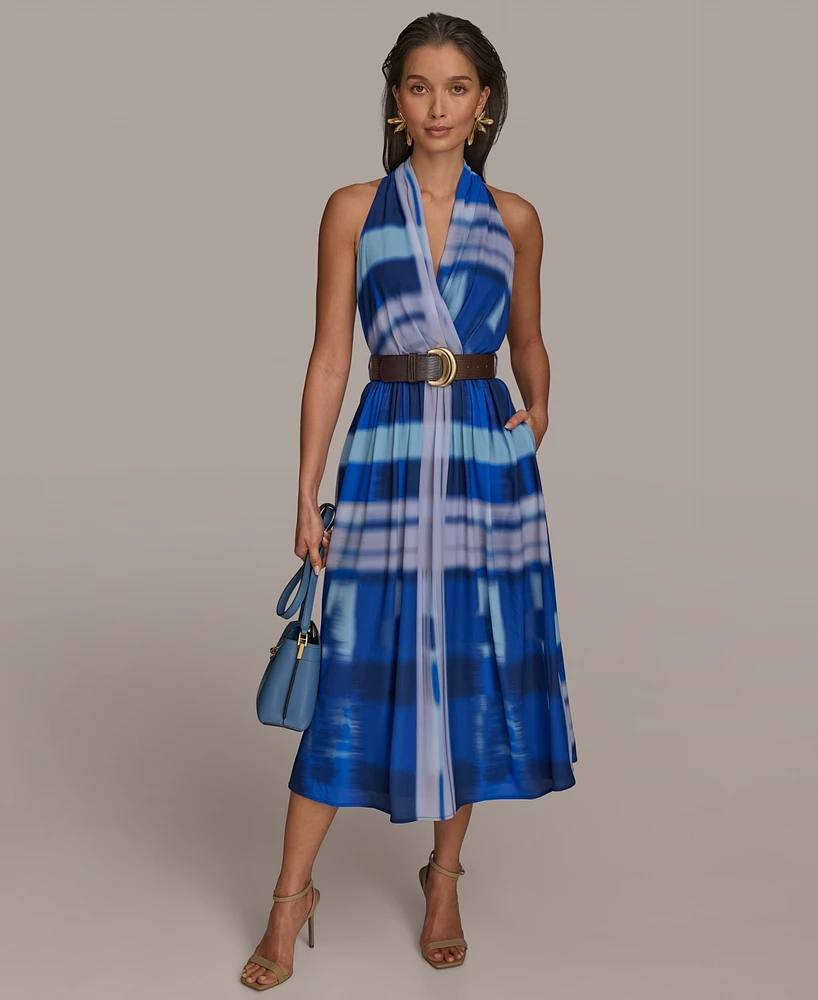 Donna Karan New York Women's Printed Belted A-Line Dress