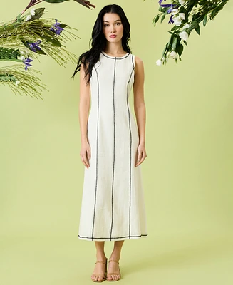 Donna Morgan Women's Linen-Blend A-Line Dress