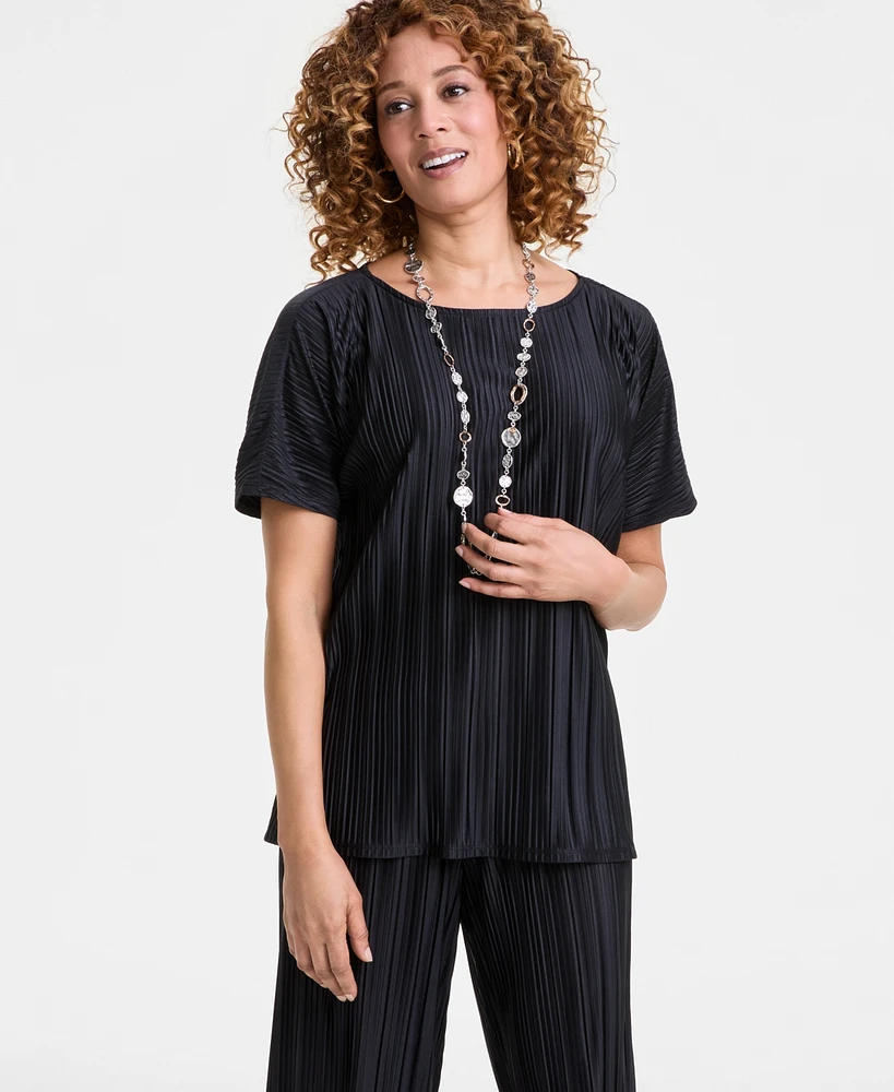 Jm Collection Women's Plisse Dolman Short-Sleeve Top, Exclusively at Macy's