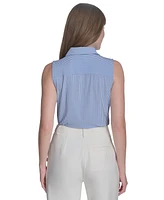 Tommy Hilfiger Women's Striped Sleeveless Button-Up Blouse