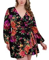 Siena Plus Printed Blouson-Sleeve Faux-Wrap Dress