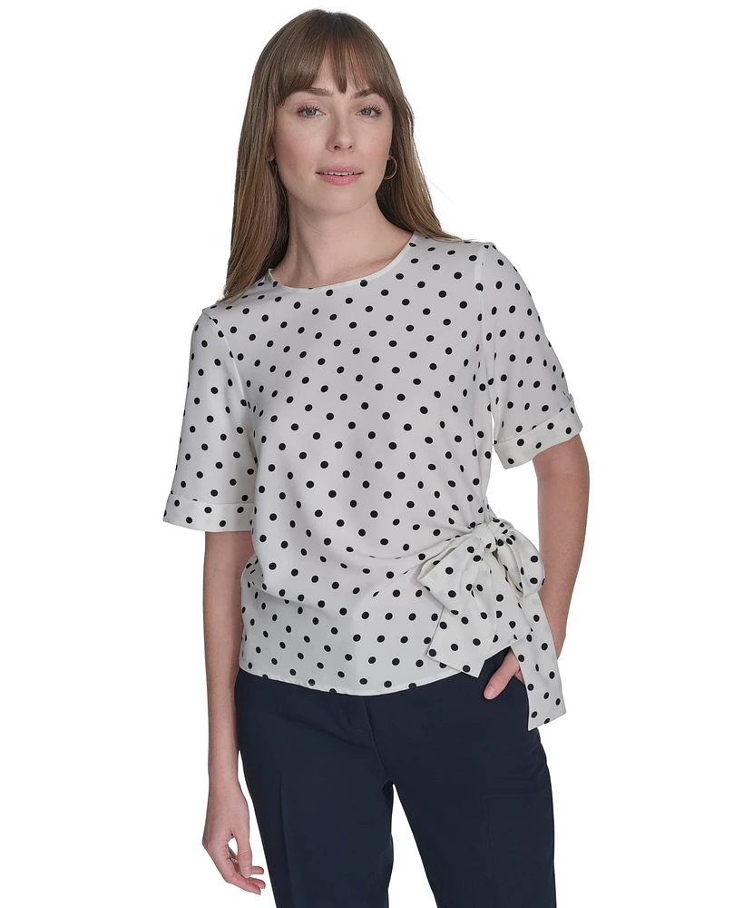 Tommy Hilfiger Women's Dot-Print Tie-Front Blouse
