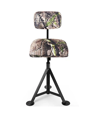 Swivel Hunting Chair Tripod Blind Stool with Detachable Backrest