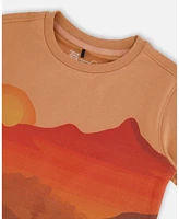 Deux par Big Boys Printed Cotton Tee Orange Sunset