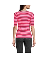 Lands' End Women's Elbow Sleeve Polished Rib Henley Top