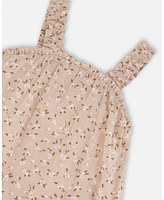 Deux par Baby Girls Printed Eyelet Dress Beige And Small Flowers