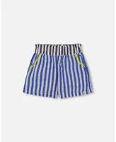 Deux par Toddler Girls Seersucker Short Blue And White Striped - Toddler|Child