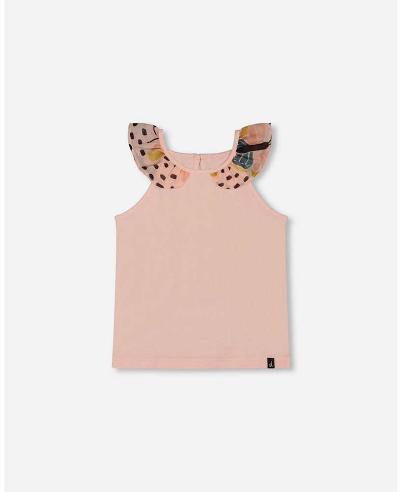 Deux par Big Girls Organic Cotton Tank Top With Frill Pink And Black Butterfly