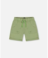 Deux par Baby Boys Stretch Twill Short Green