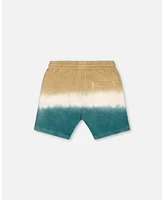 Deux par Toddler Boys French Terry Short Gradient Beige And Teal - Toddler|Child